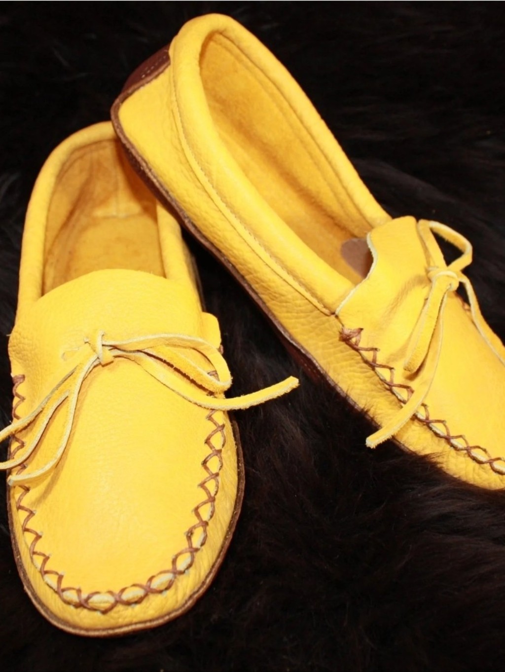 Yellow Tan Leather Moccasin Loafers